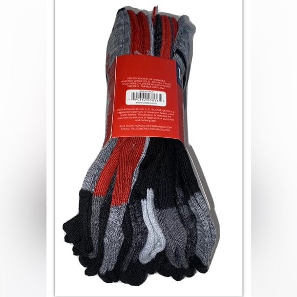 Budweiser Beer No Show Socks 10 Pair Men’s 6-12 Black Gray Red w Logos Light Bud - Picture 11 of 12
